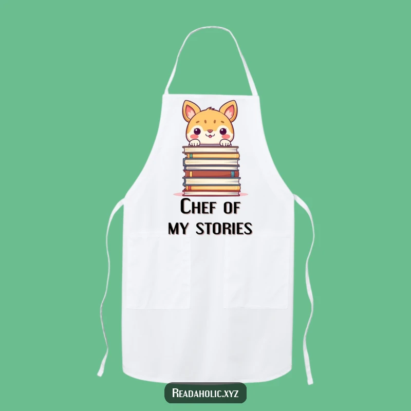 Funny Chef's Apron: Smiling Animal Peeks Over Book Stack, Hilarious Kitchen Gift
