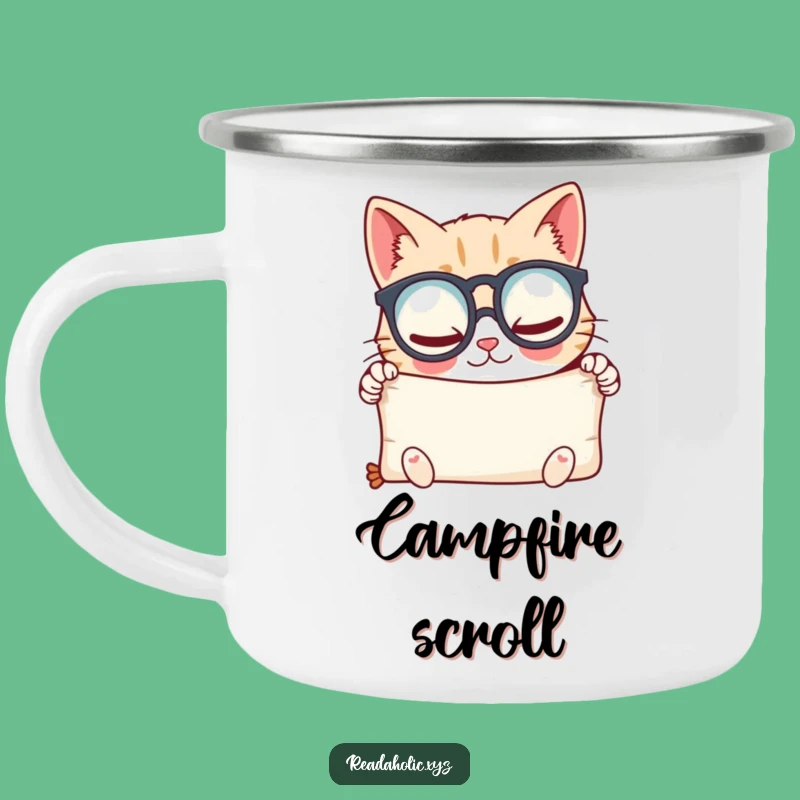 Funny Scholar Cat Camping Mug - Kawaii Glee Scroll Outdoor Gift