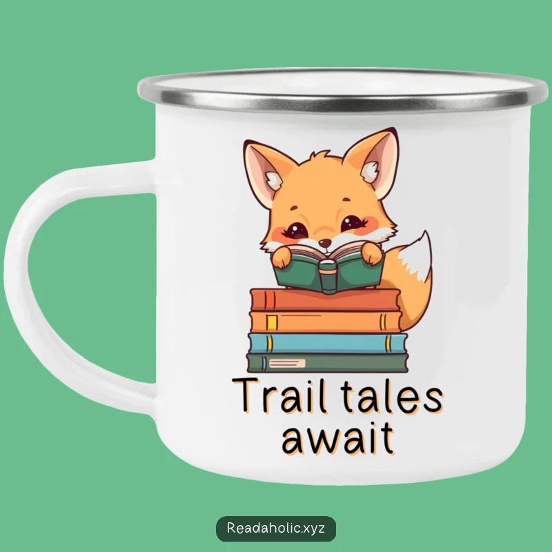 Funny Kawaii Fox Camping Mug: Adorable Bookworm Fox for Outdoor Adventures