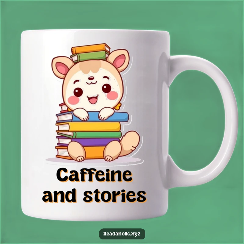 Funny Book Lover Mug: Happy Animal Stacking Colorful Books High, Perfect Gift for Readers