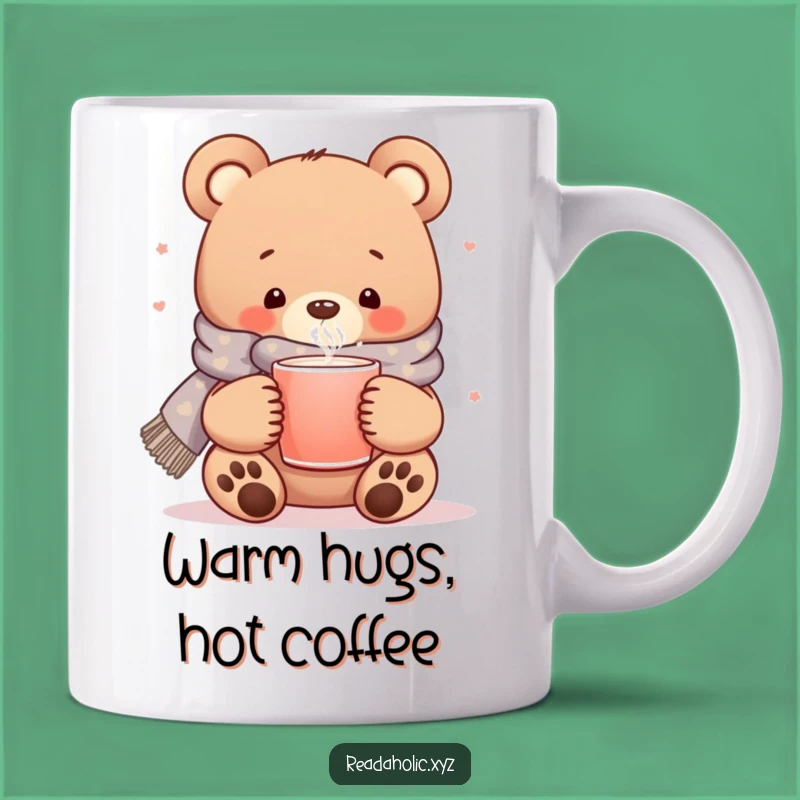 Funny Kawaii Bear Mug: Cozy Bear with Scarf and Coffee for a Warm Gift