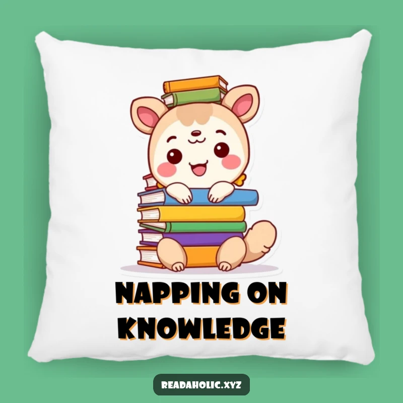 Funny Reading Pillow: Happy Animal with Tall Book Stack, Cozy & Hilarious Accent for Book Lovers
