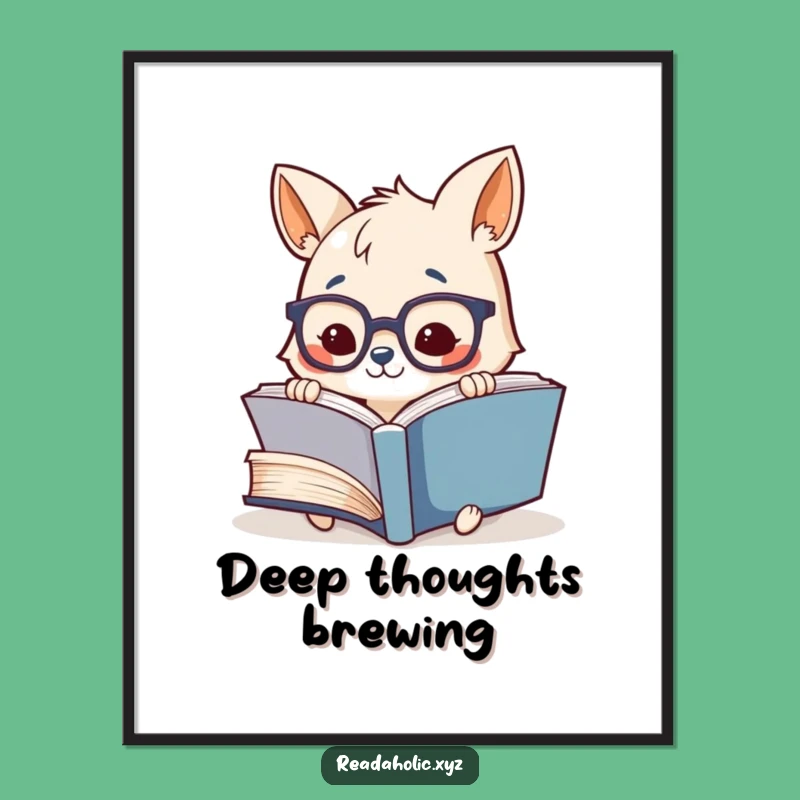 Funny Animal Reading Art Print: Adorable Glasses-Wearing Character Engrossed in Giant Book Decor