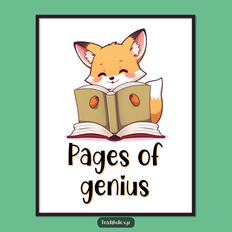 Funny Kawaii Fox Print: Enthusiastic Reader Art