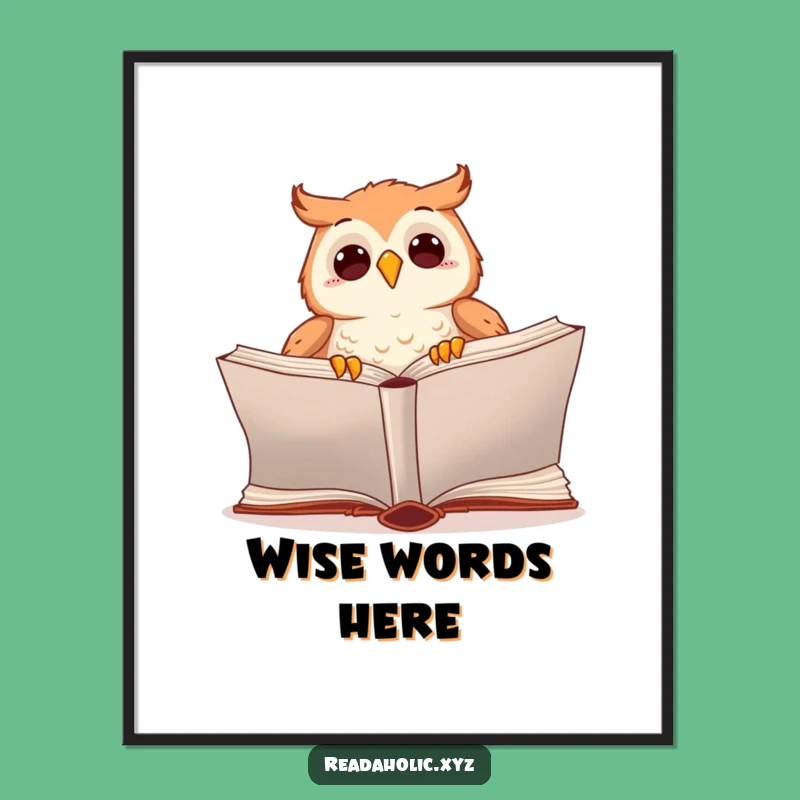 Funny Kawaii Owl Reading Digital Art Print: Bring Literary Magic Home Instantly