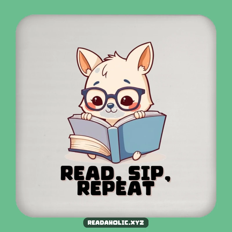 Funny Drink Coaster: Adorable Animal with Glasses Reads Giant Book, Protects Surfaces Hilariously