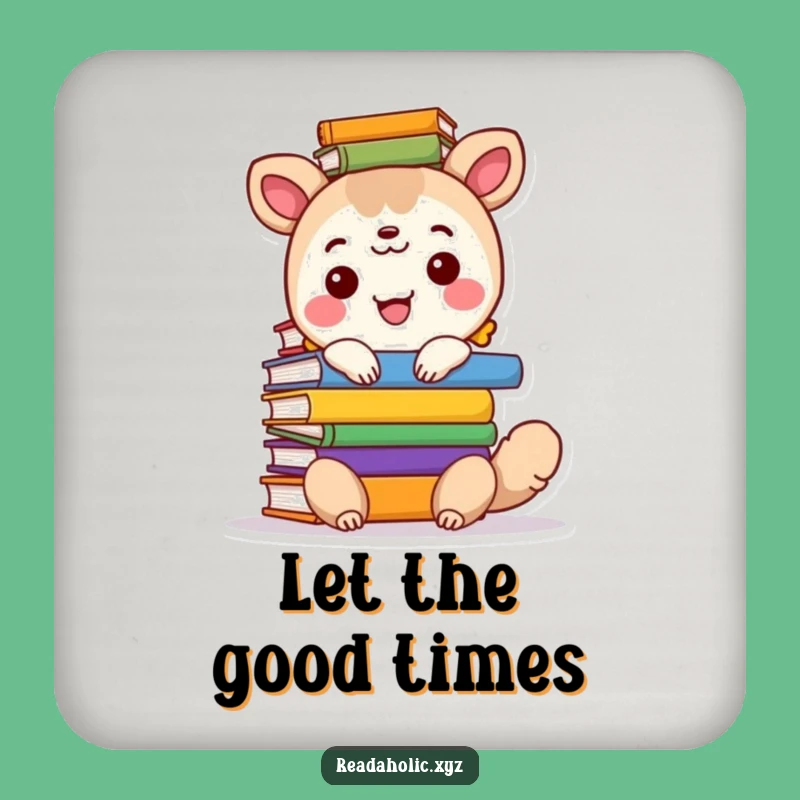 Funny Drink Coaster: Happy Animal with Book Stack, Protects Surfaces Hilariously