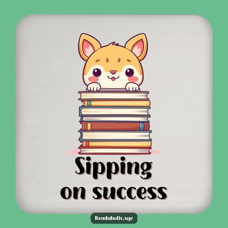 Funny Drink Coaster: Smiling Animal Peeks Over Book Stack, Protects Surfaces Hilariously