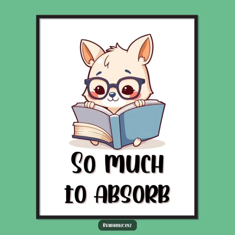 Funny Animal Reading Poster: Adorable Glasses-Wearing Character Engrossed in Giant Book Art