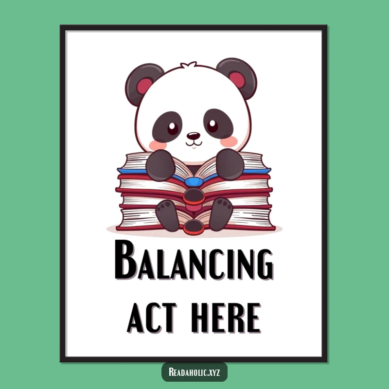 Funny Kawaii Panda Poster: Amusing Book Balance Wall Art Gift