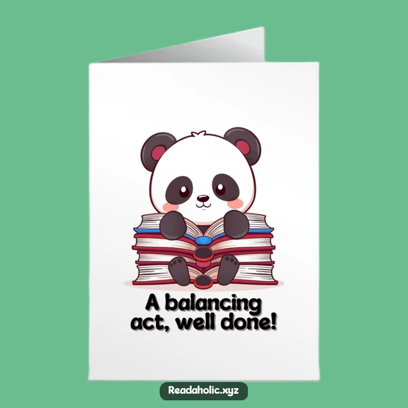 Free Printable Congrats Card: Kawaii Panda Book Balancing Funny Downloadable Gift