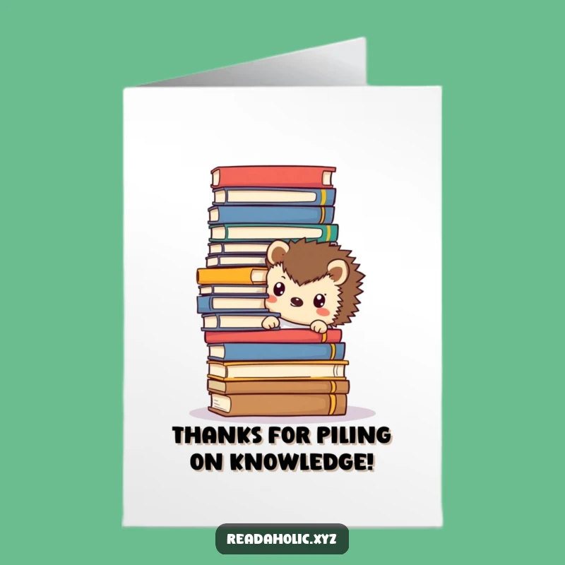 Free Printable Thank You Card: Kawaii Hedgehog Books Funny Downloadable Gift