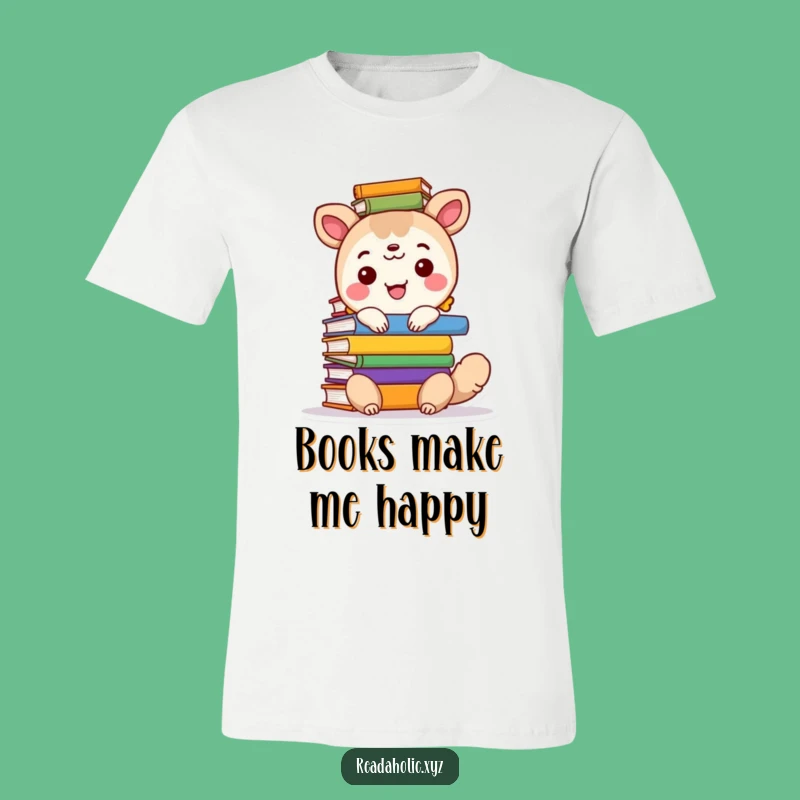 Funny Bookworm T-Shirt: Happy Animal with Tall Stack of Colorful Books, Ultimate Reader Tee