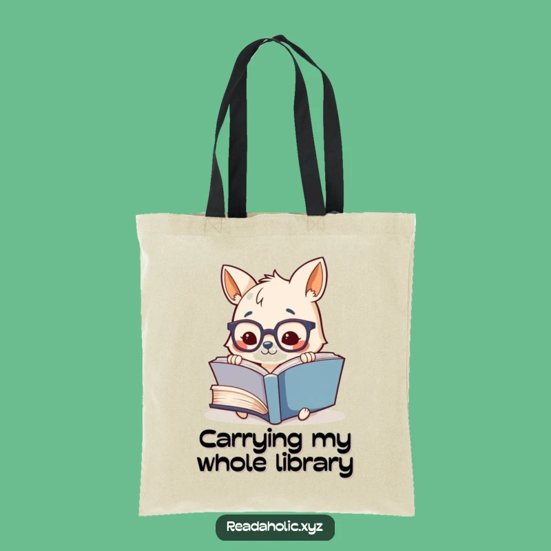 Funny Book Lover Tote Bag: Adorable Animal with Glasses Carries Giant Book, Chic & Hilarious